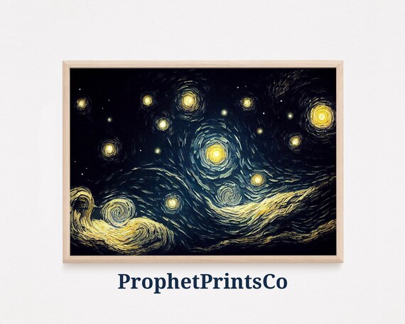 Starry Night Style Swirling Sky Van Gogh Inspired Oil Painting Poster