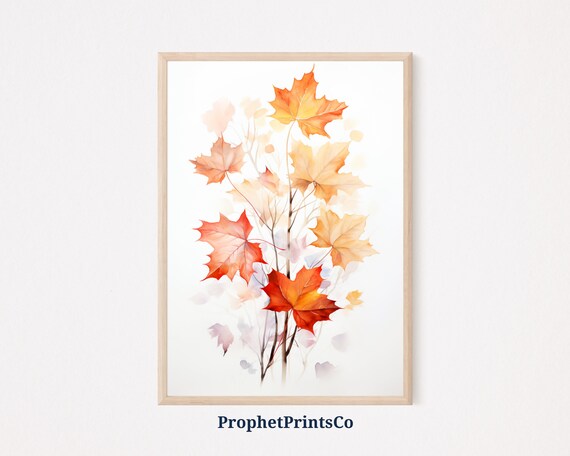 Watercolor Autumn Maple Leaves Fall Season Botanical Art Poster