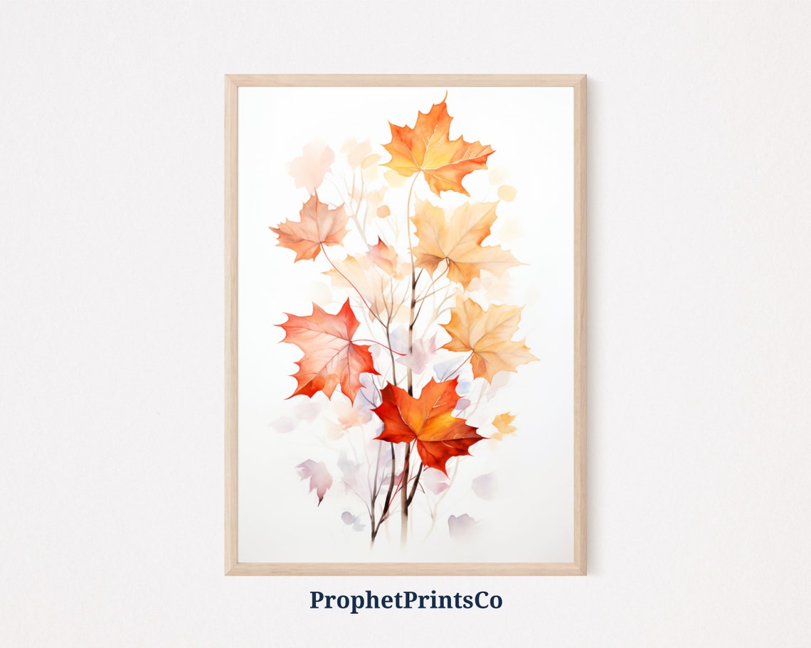 Watercolor Autumn Maple Leaves Fall Season Botanical Art Poster