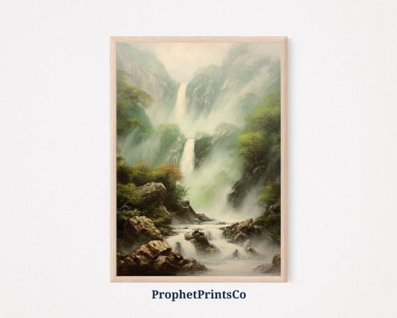 Soft Tonal Waterfall Oil Painting Nature Wall Art Waterfall Wall Art Living Room Home Dcor Wall Art