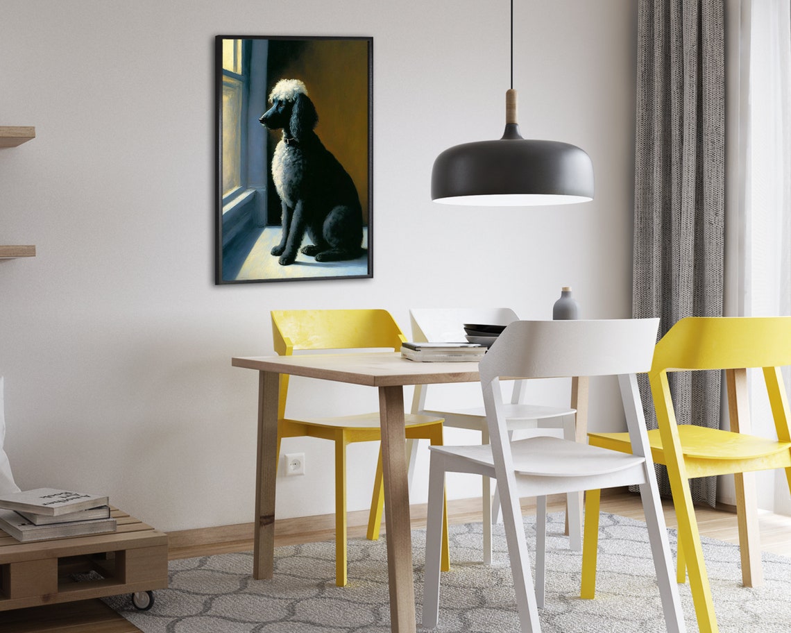 Black Poodle With White Topknot By Sunlit Window Fine Dog Poster - Image 2
