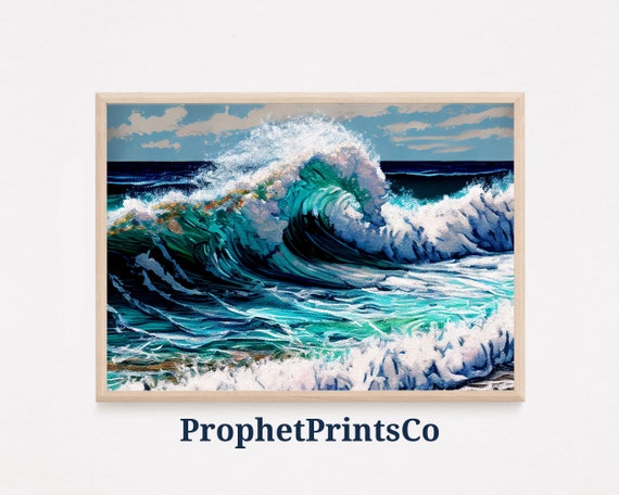 Ocean Waves Painting Print Cute Beach Wall Art Sea Lover Gift Coastal Beach House Home Dcor Wall Art Digitial