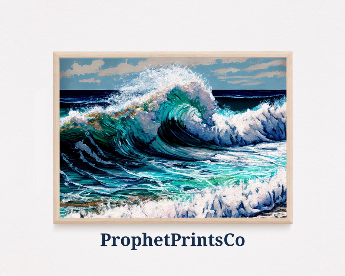 Big Turquoise Ocean Wave Crashing Foam Coastal Seascape Poster