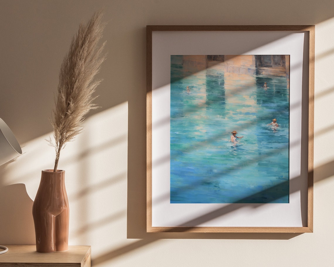 Women Bathing Turquoise Water Impressionist Summer Scene Poster - Image 4