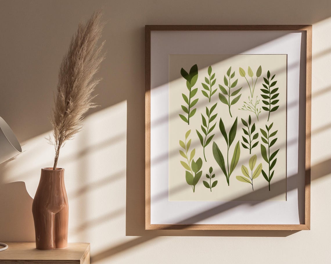 Twelve Leaf Sprigs Botanical Chart Minimal Greens Collection Poster - Image 4