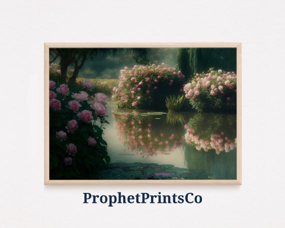 Muted Rose Garden Poster Print Cottage Core Wall Art Inspired By Monet Cute Flower Home Dcor Wall Art Digitial