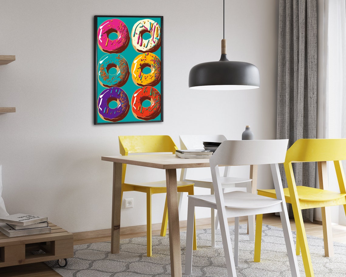 Six Sprinkled Donuts on Teal Background Bold Pop Art Food Poster - Image 2
