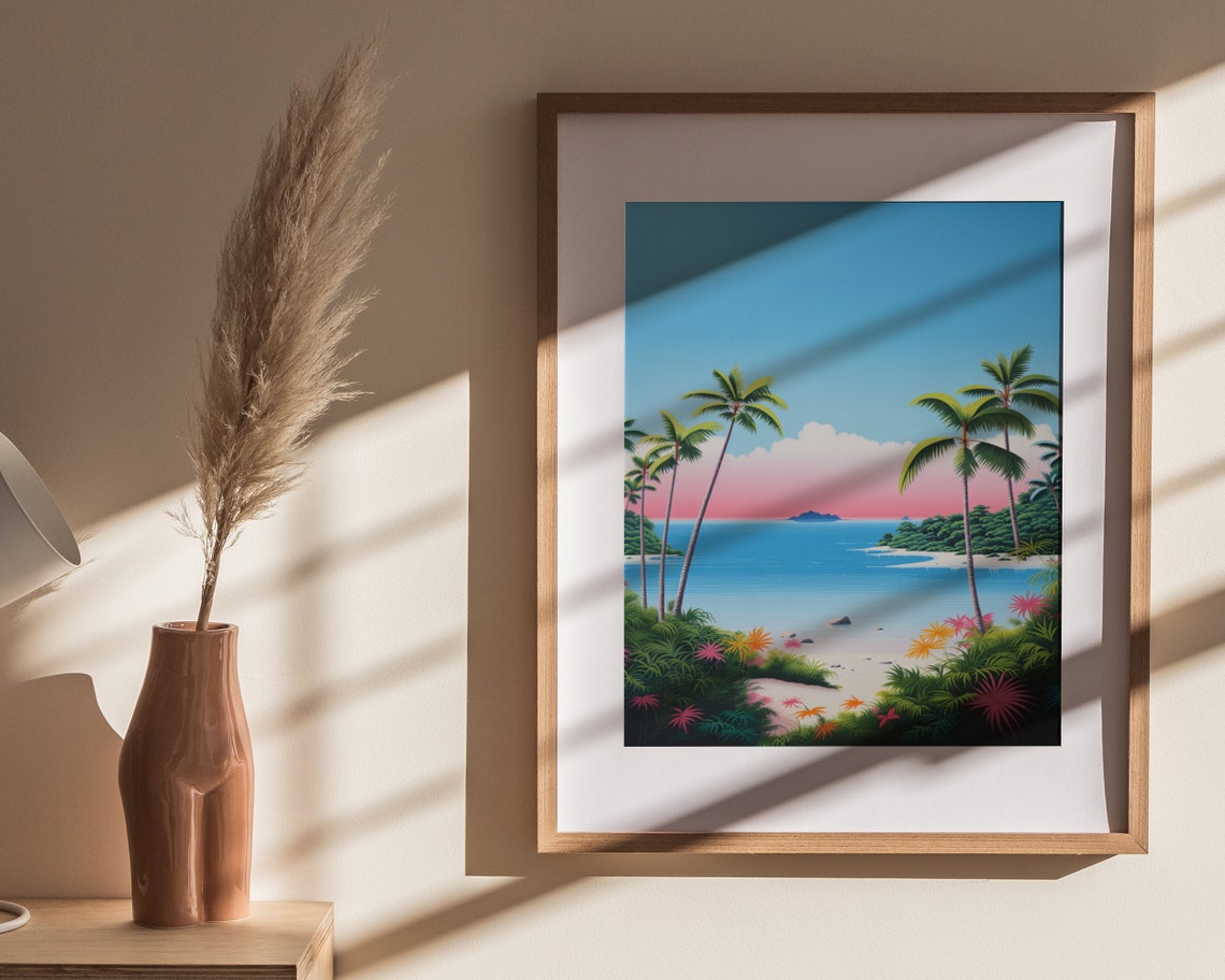 Tropical Palm Beach Sunset Japanese City Pop Retro Travel Poster - Image 4