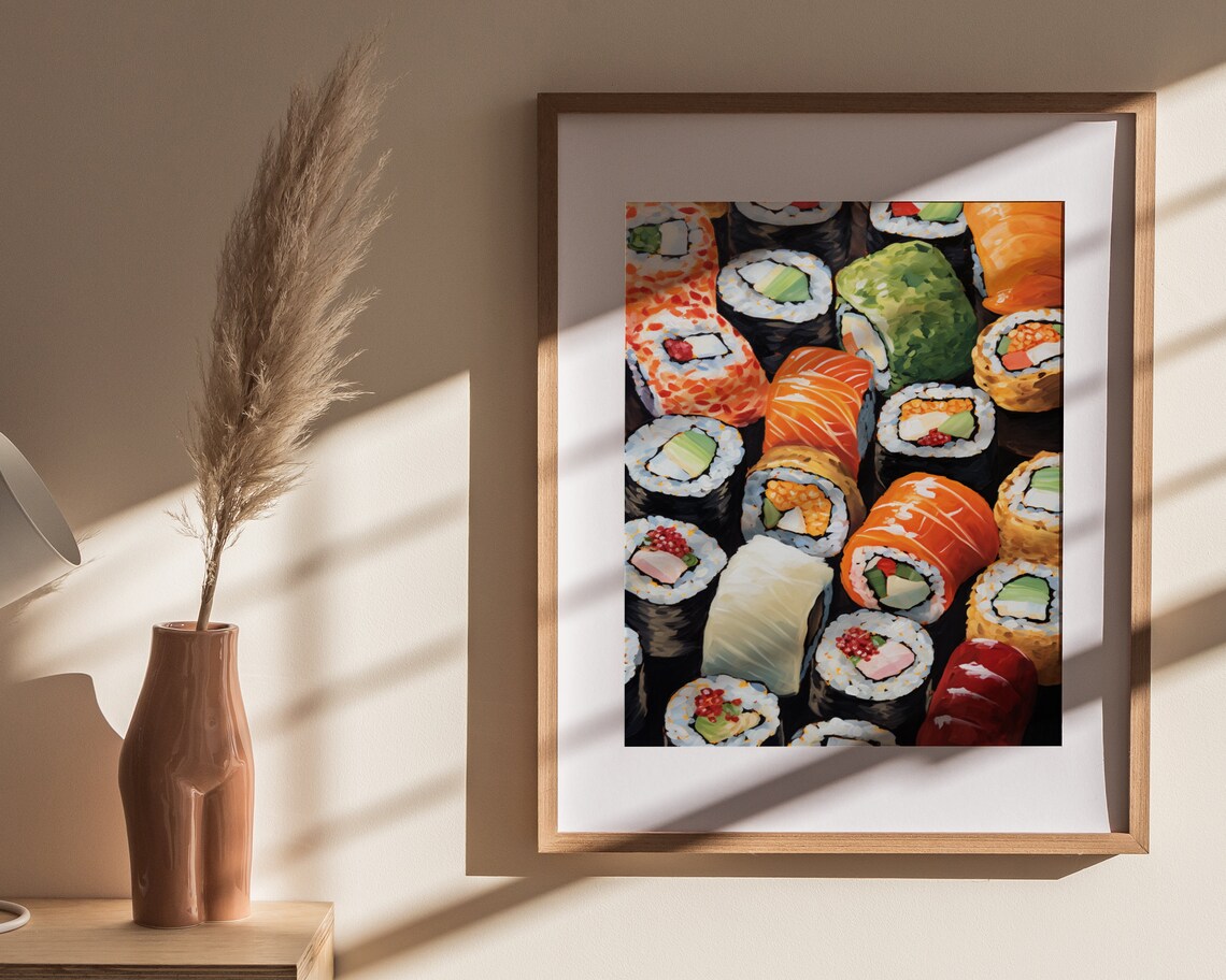 Colorful Sushi Assortment Salmon Nigiri Food Art Painting Poster - Image 4