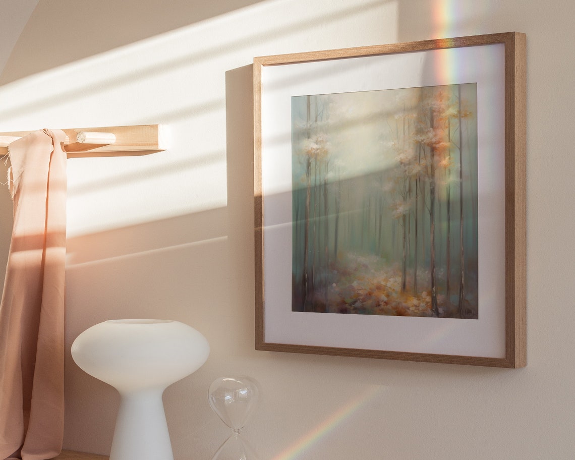 Golden Morning Light Forest Tall Trees Soft Landscape Poster - Image 3