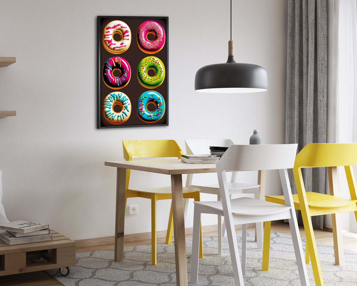 Six Glazed Donuts With Dripping Icing Pop Art Neon Dessert Poster - Image 2