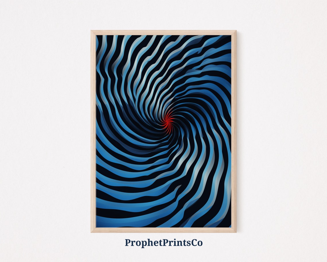 Blue Swirl Optical Illusion Vortex With Red Center Op Art Poster