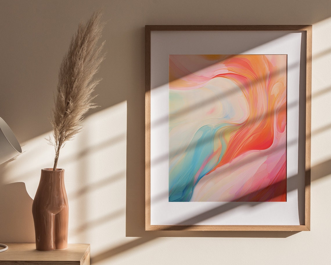 Coral Pink Aqua Abstract Swirl Vibrant Modern Painterly Art Poster - Image 4
