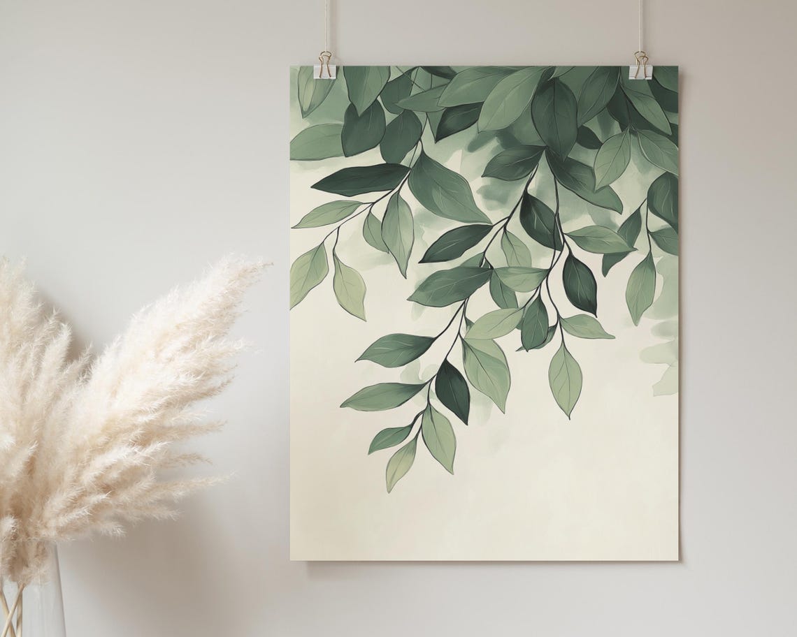 Cascading Leafy Vines Watercolor Hanging Green Foliage Poster - Image 2