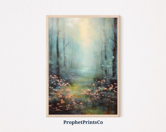 Ethereal Forest Oil Painting Print Cute Wall Art Nature Print Soft Muted Landscape Home Decor Wall Art
