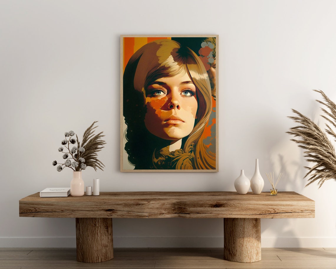 Retro 70s Woman Poster Print Retro Wall Art Hippie Lover Gift Mid Century Modern Home Dcor Wall Art Digitial - Image 3