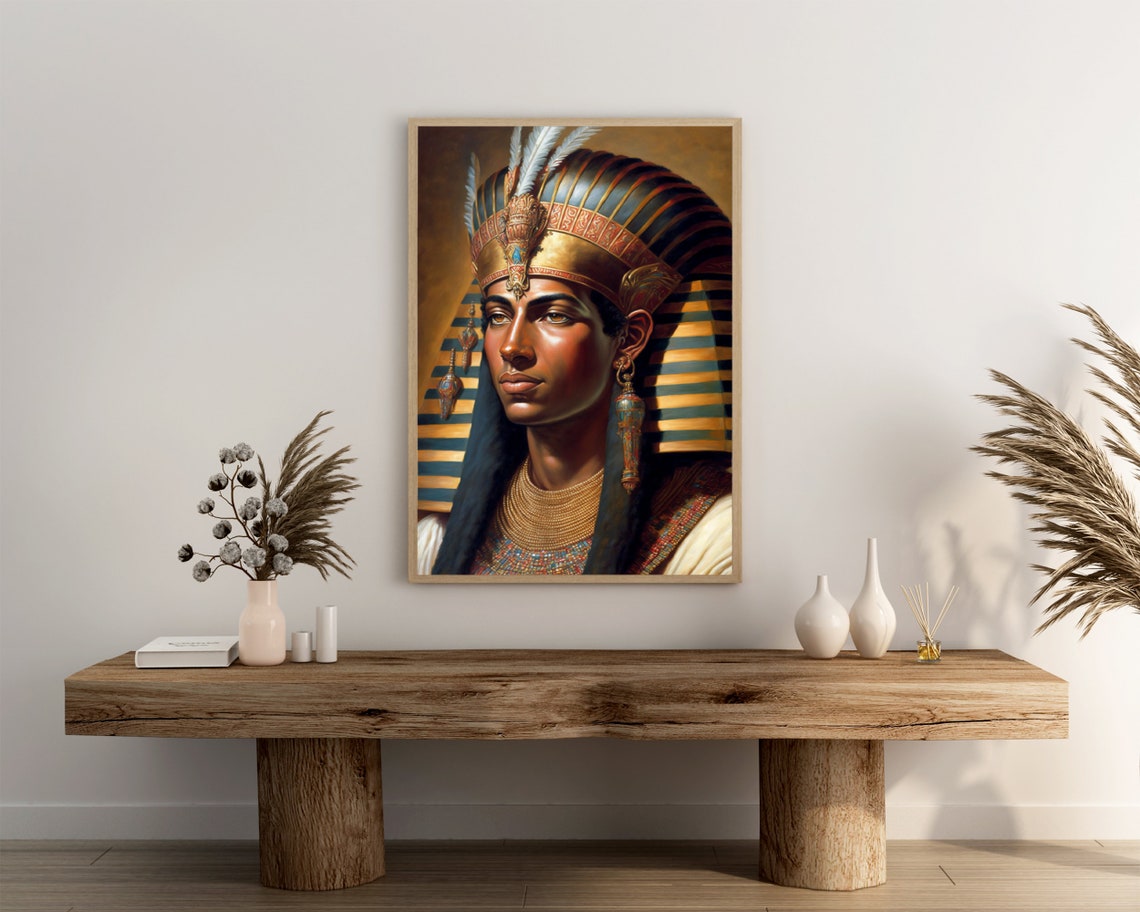 Young Egyptian Pharaoh With Feathered Crown Painterly Art Poster - Image 3