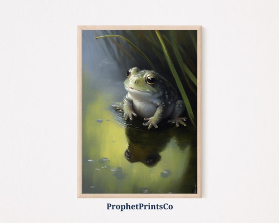 Cute Frog Poster Print Unique Green Wall Art Aesthetic Artwork Gift Retro Frog Home Dcor Wall Art