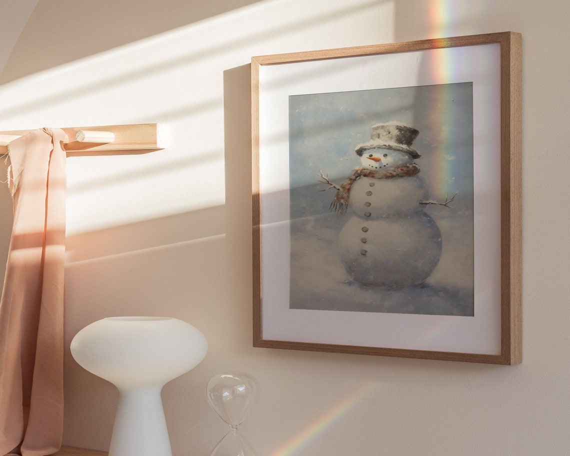 Classic Snowman Top Hat Plaid Scarf Snowy Winter Christmas Art Poster - Image 3