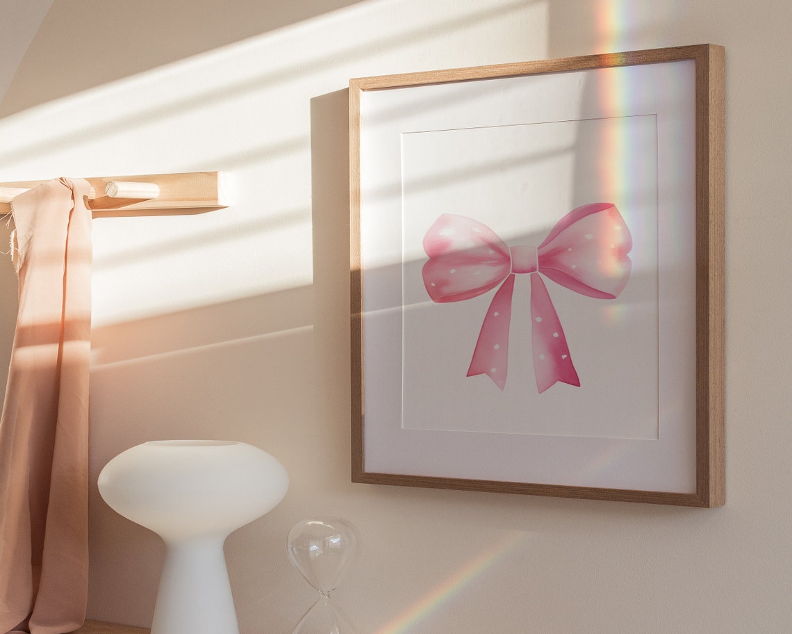 Pink Polka Dot Bow Watercolor Coquette Girls Room Wall Poster - Image 3