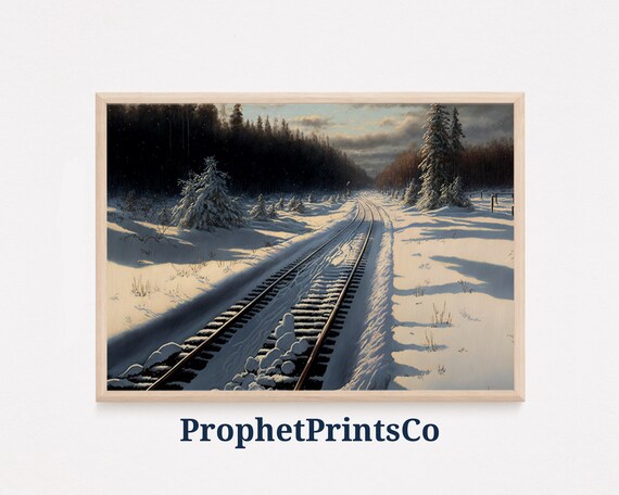 Snowy Forest Railway At Twilight Winter Woodland Scene Poster