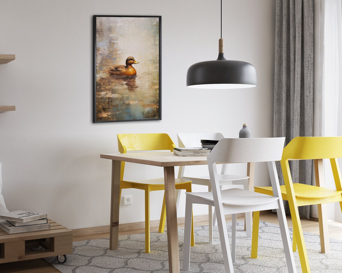 Brown Duck Swimming Oil Painting Serene Lake Water Wildlife Poster - Image 2
