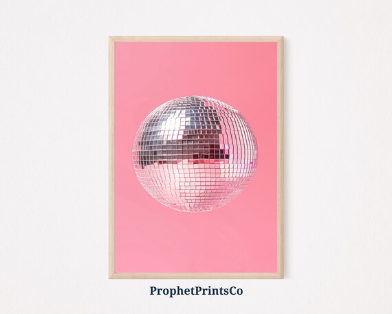 Disco Ball Close Up Pink Background Retro Party Shimmer Decor Poster