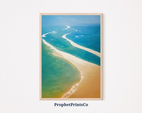 Aerial View Of Turquoise Ocean With Curving White Sandbar Poster