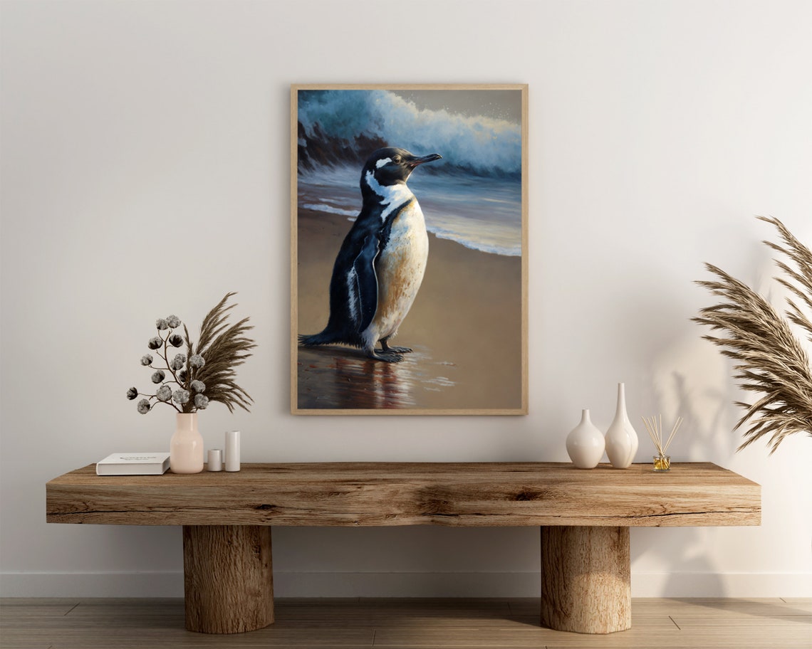 Magellanic Penguin Standing Beach Surf Ocean Wildlife Poster - Image 3