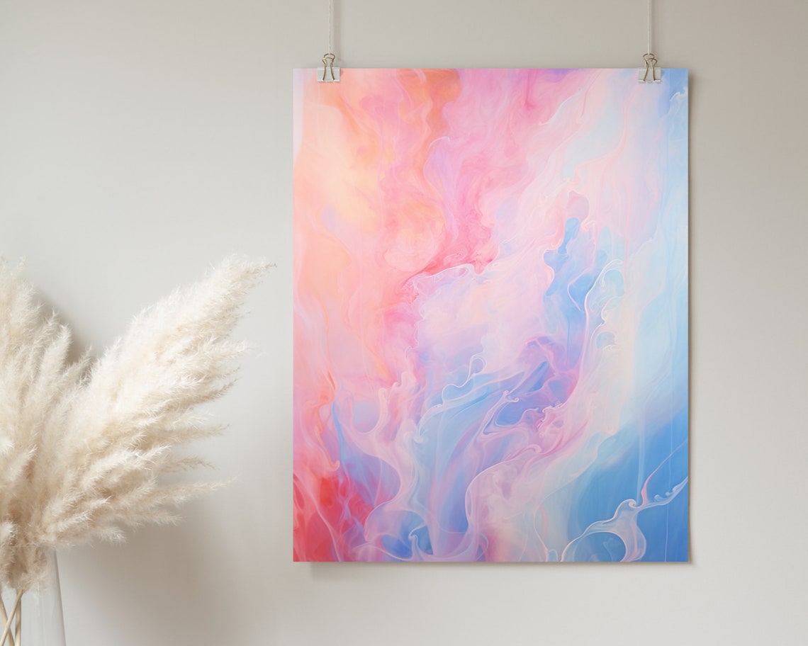 Pink and Blue Abstract Swirl Pastel Contemporary Dream Art Poster - Image 2