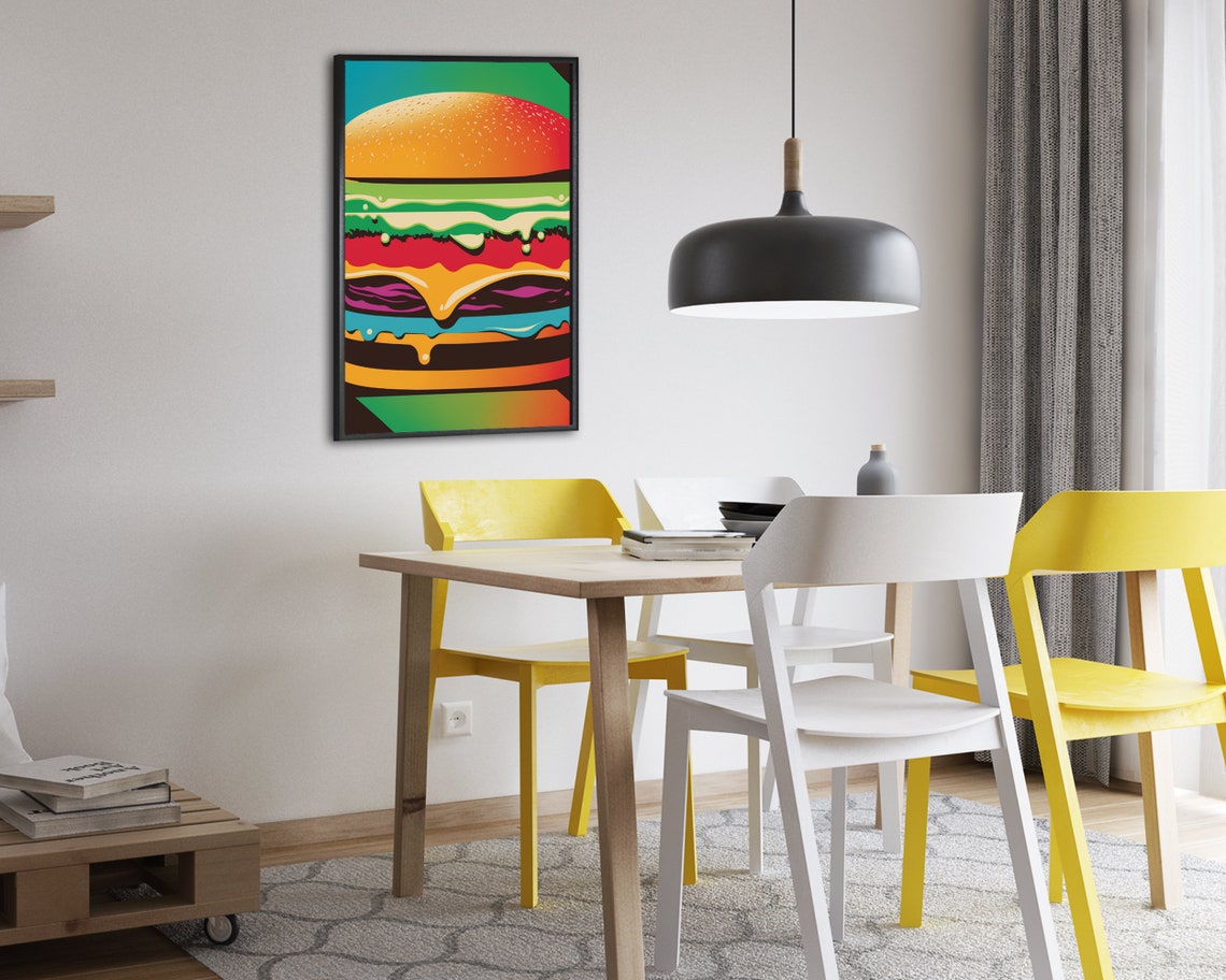Rainbow Burger Pop Art With Dripping Melted Cheese Layers Fun Poster - Image 2