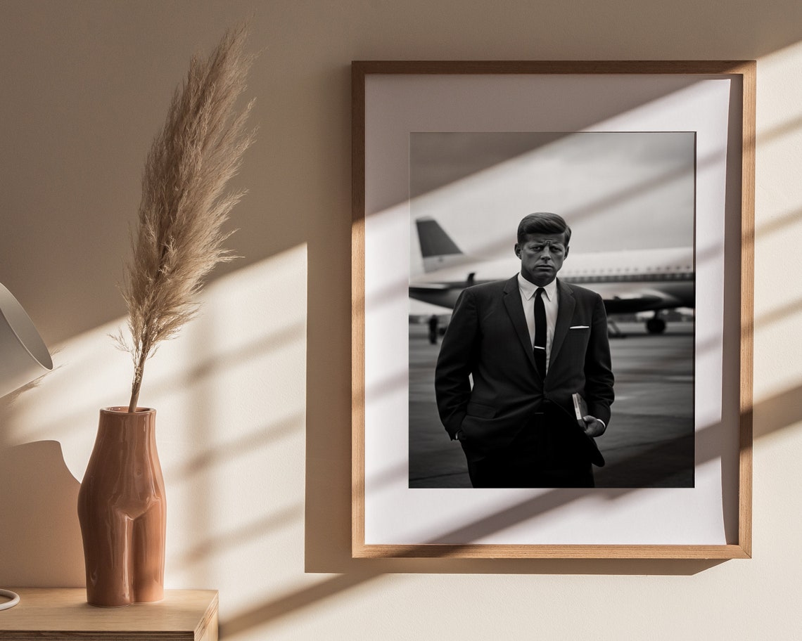 John F Kennedy Walking Before Airplane Vintage Tarmac Photo Poster - Image 4
