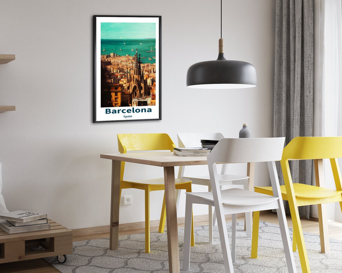 Barcelona Spain Aerial Sagrada Familia City and Sea View Travel Poster - Image 2