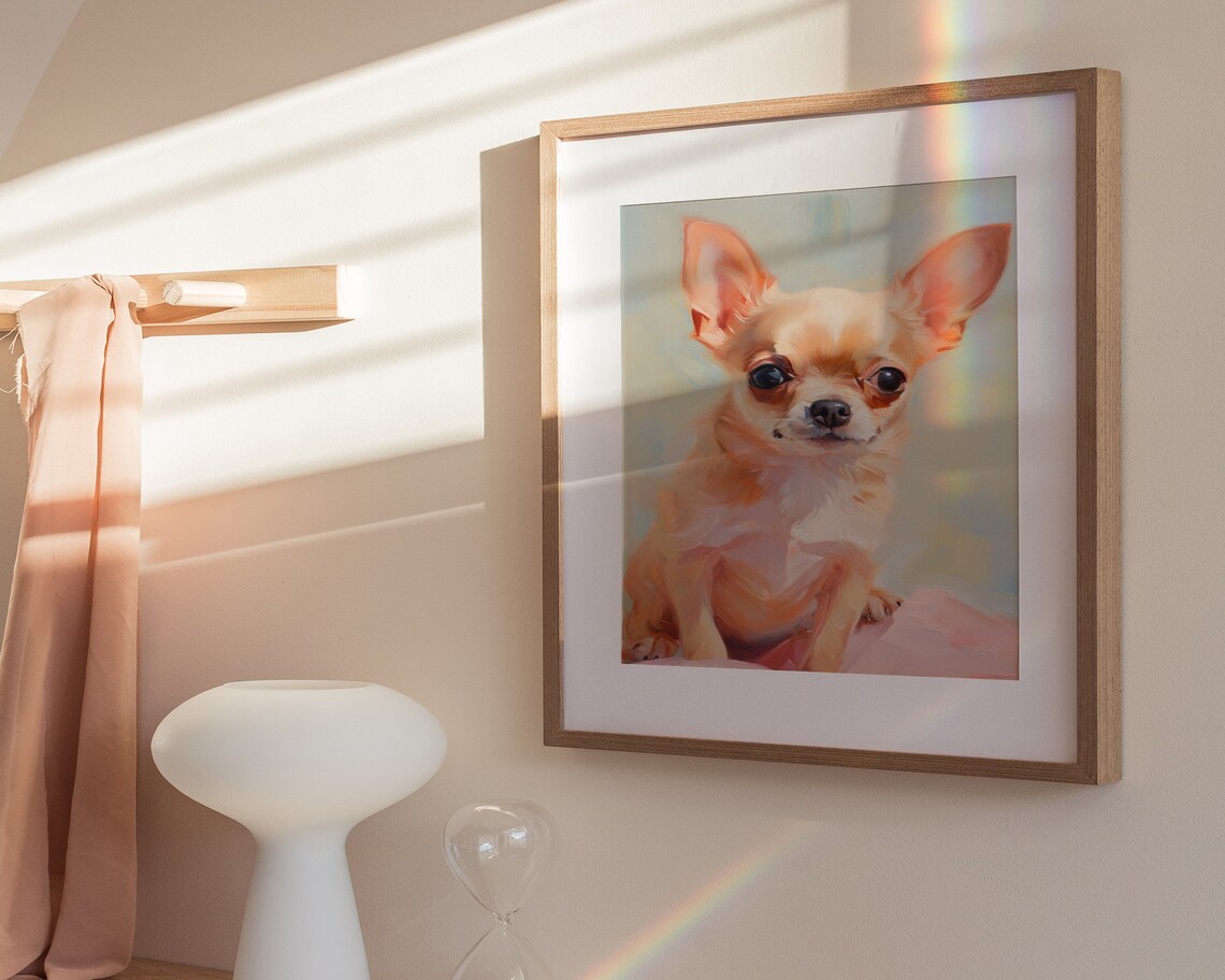Tan Chihuahua Puppy Oil Painting Cute Small Dog Portrait Poster - Image 3