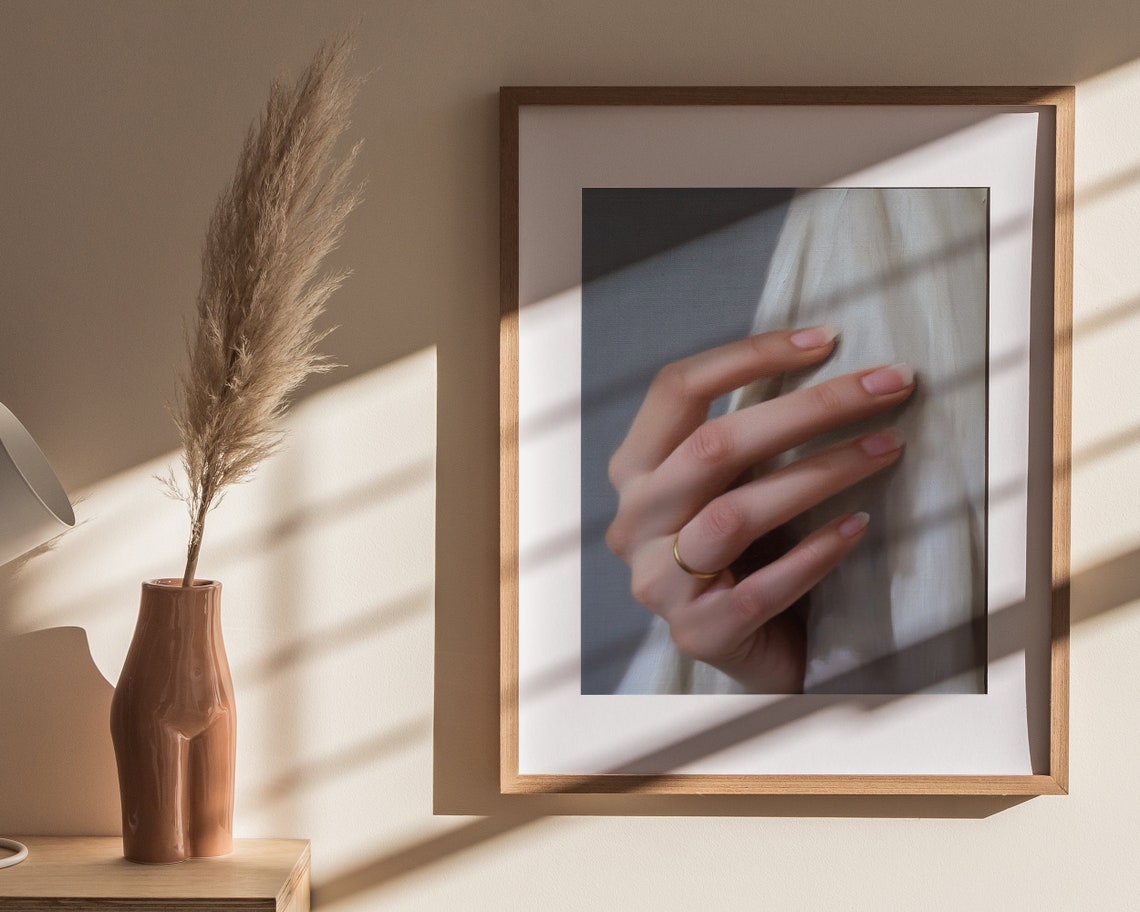 Woman Hand Gold Band White Curtain Graceful Detail Art Poster - Image 4