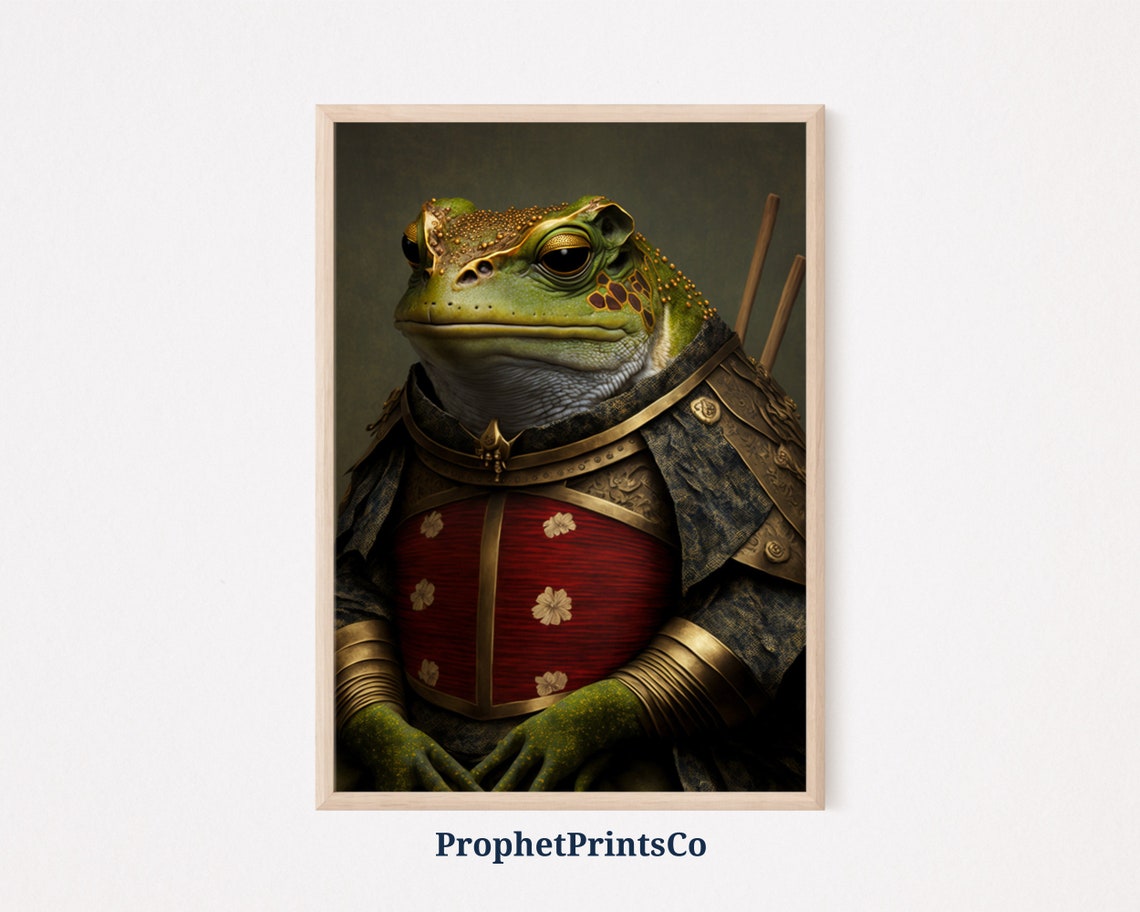 Samurai Frog Warrior in Ornate Red and Gold Armor Portrait Poster