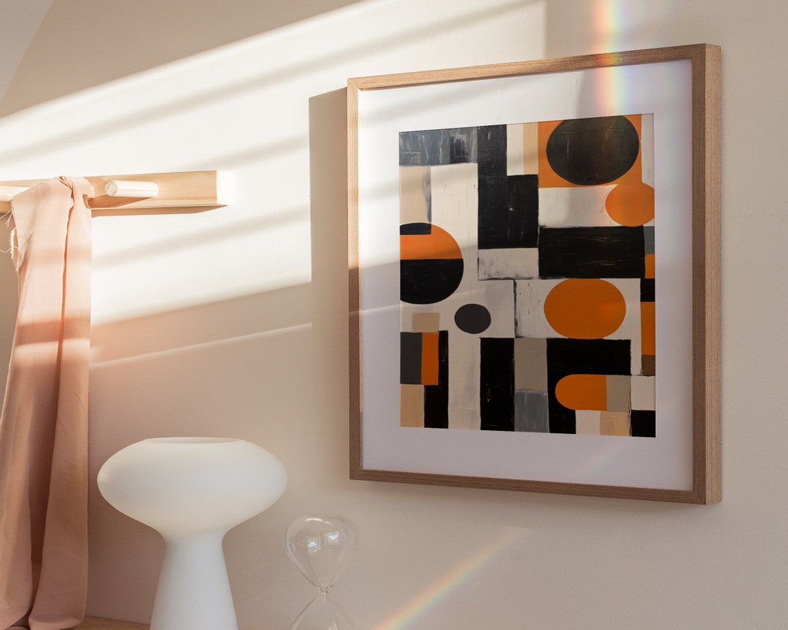 Geometric Abstract Black White Orange Circles Modern Style Poster - Image 2