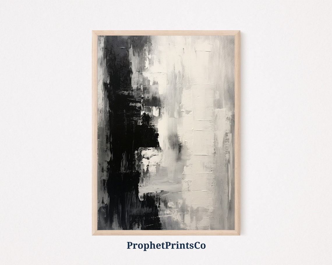 Black White Abstract Textured Brushwork Contrast Modern Poster