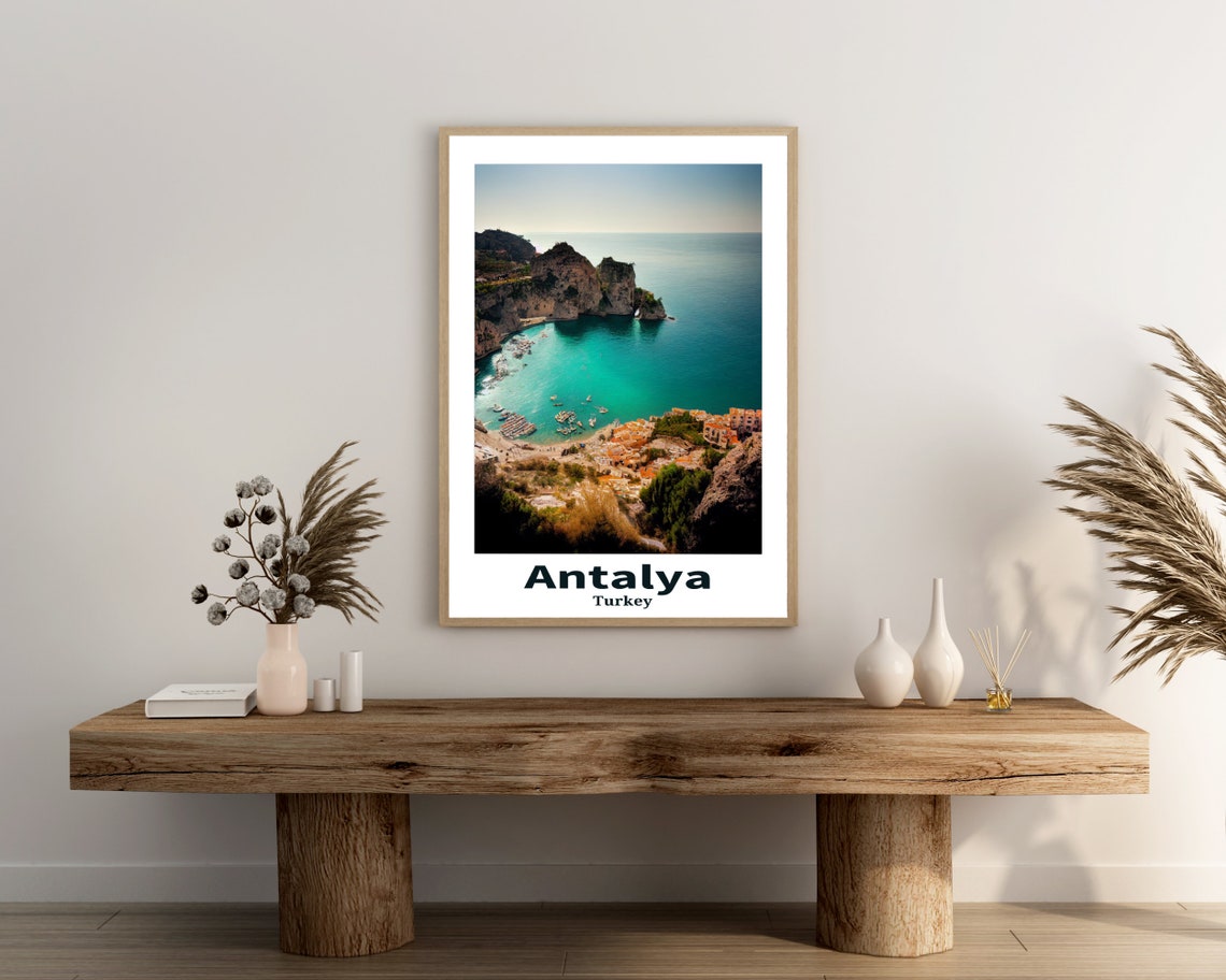 Antalya Turkey Turquoise Bay Cliffs and Boats Coastal Travel Poster - Image 3