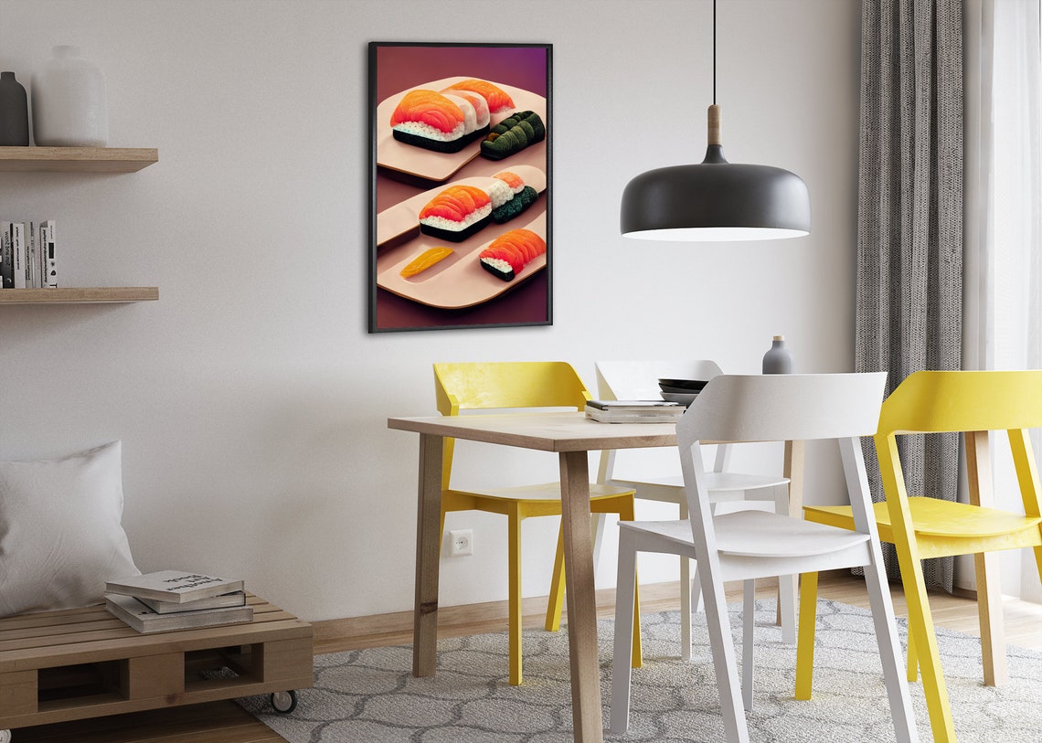Retro Salmon Nigiri Sushi Plate Fun Pop Art Kitchen Wall Poster - Image 2