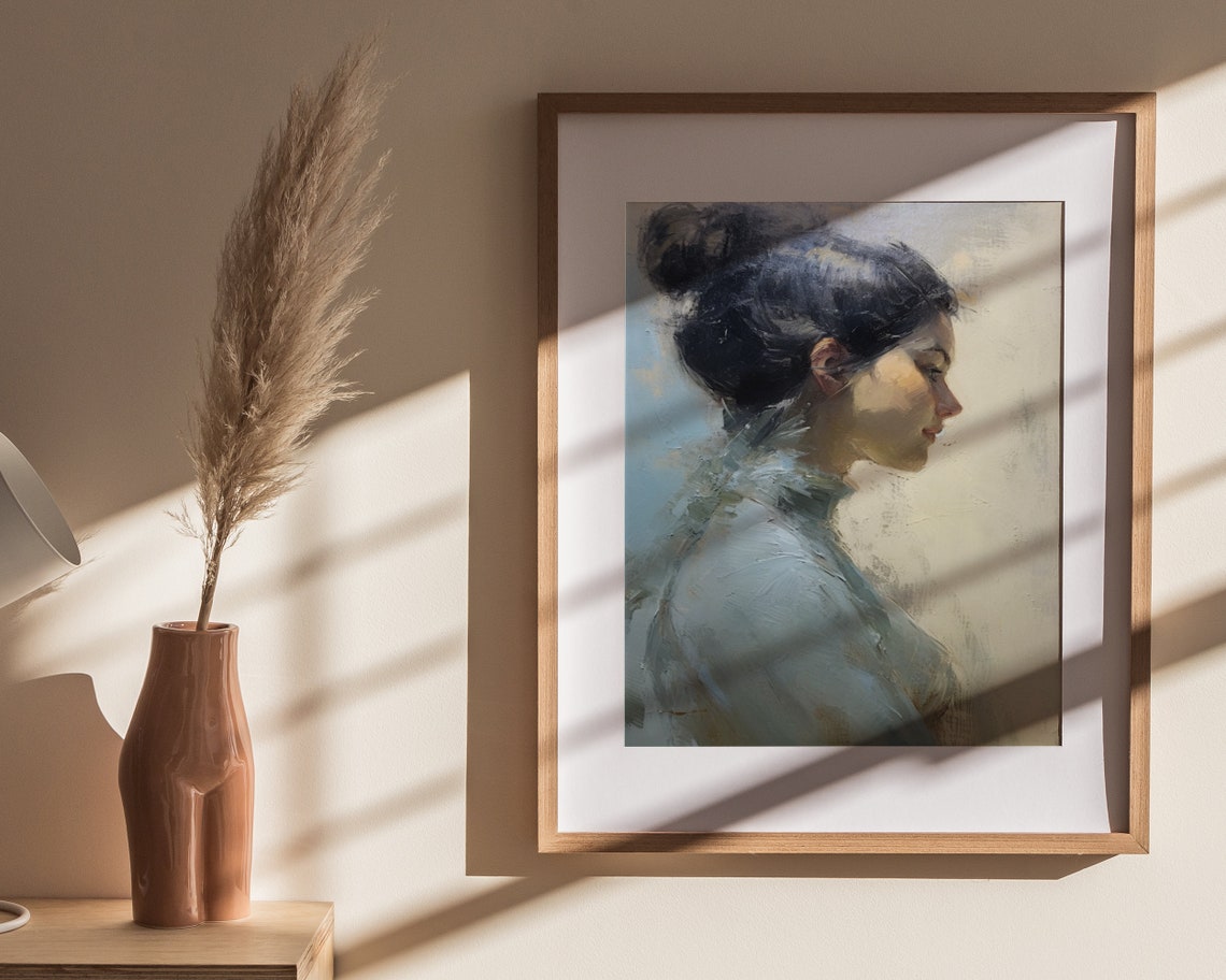 Soft Tonal Woman Portrait Oil Painting Modernism Wall Art Antique Oil Painting Cute Home Dcor Wall Art - Image 4