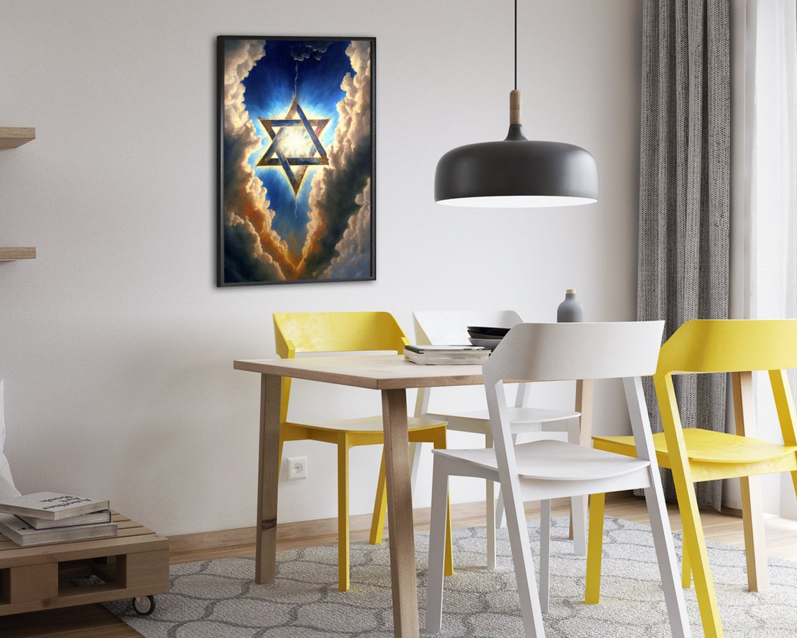 Star Of David Glowing In Clouds Blue Sky Hanukkah Religious Poster - Image 2