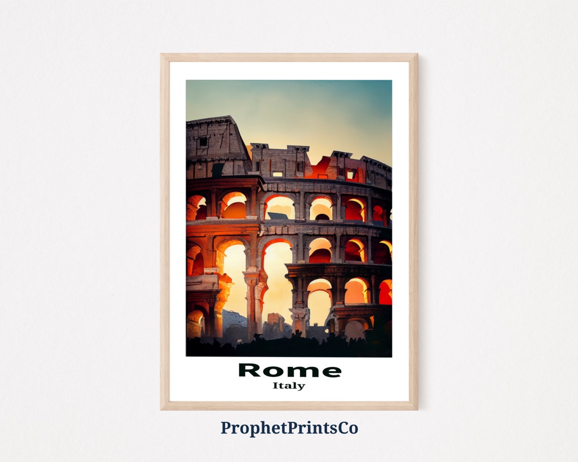 Rome Italy Colosseum at Sunset Ancient Landmark Travel Poster