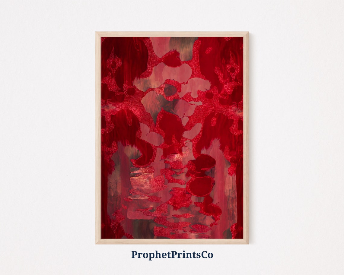 Ruby Red Abstract Dark Crimson Organic Dotted Texture Bold Art Poster