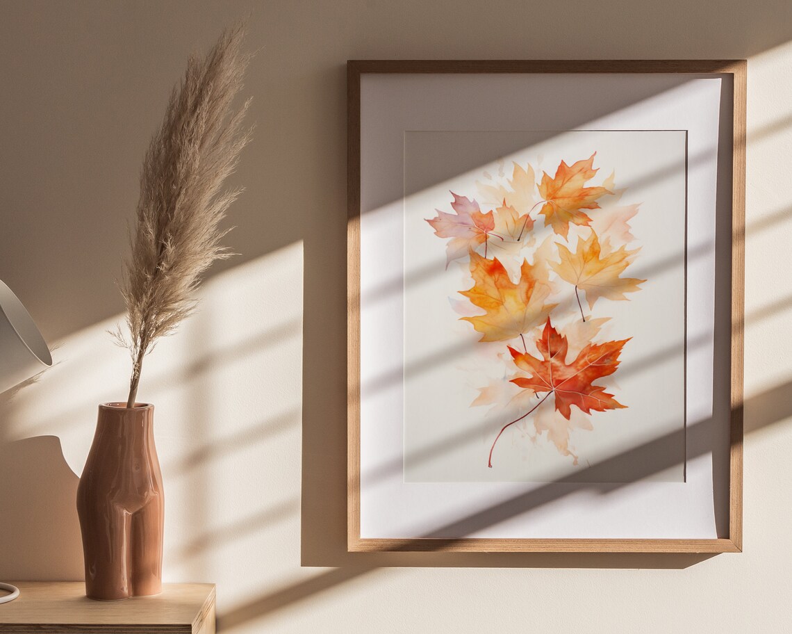 Watercolor Amber Maple Leaves on White Minimal Botanical Autumn Painting Poster - Image 4