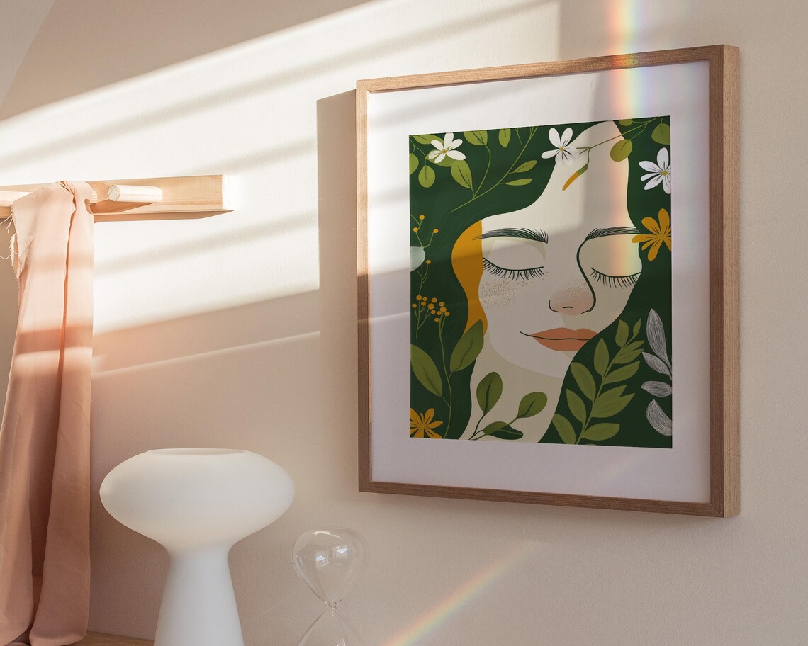 Bohemian Floral Crown Woman Portrait Green Botanical Garden Poster - Image 4