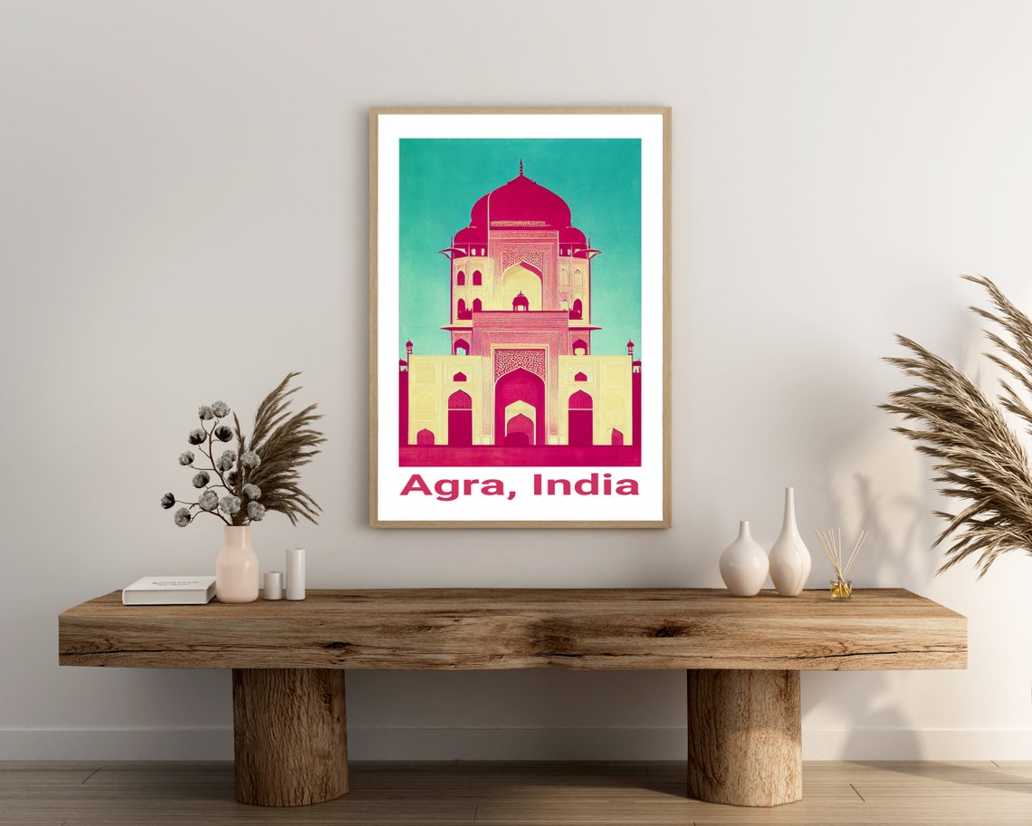 Agra India Historic Domed Mausoleum Pop Art Bold Travel Art Poster - Image 3