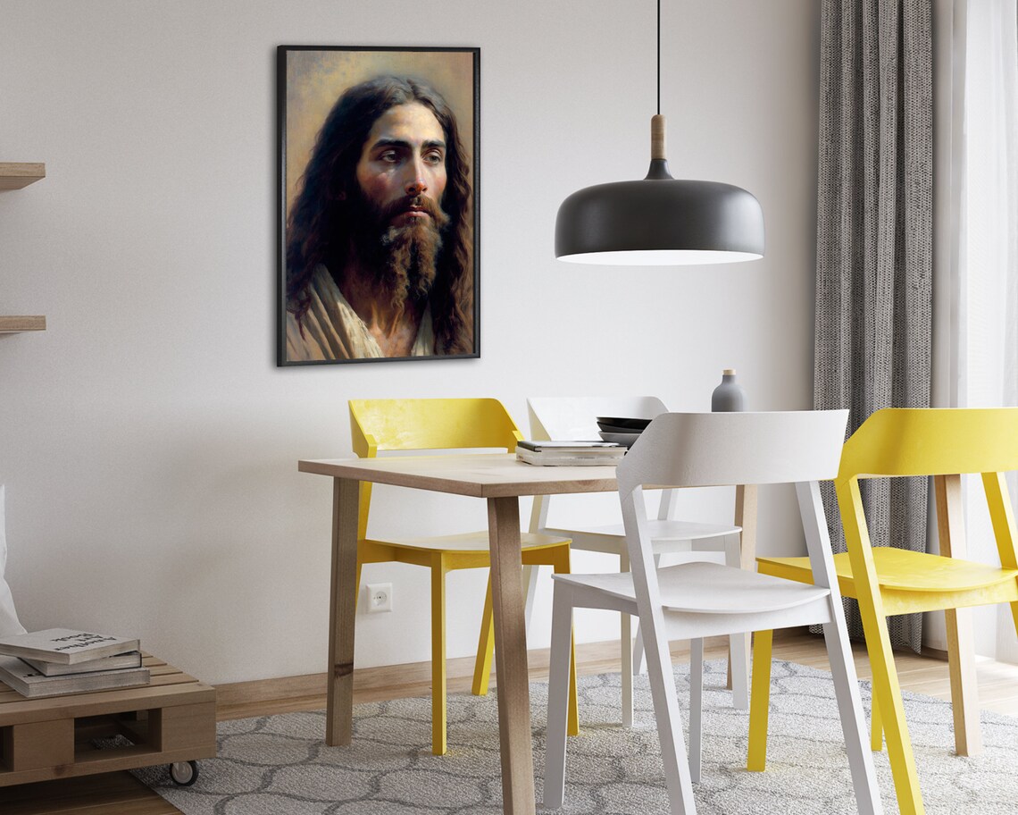 Jesus Christ Portrait Long Brown Hair Beard White Robe Sacred Art Poster - Image 2