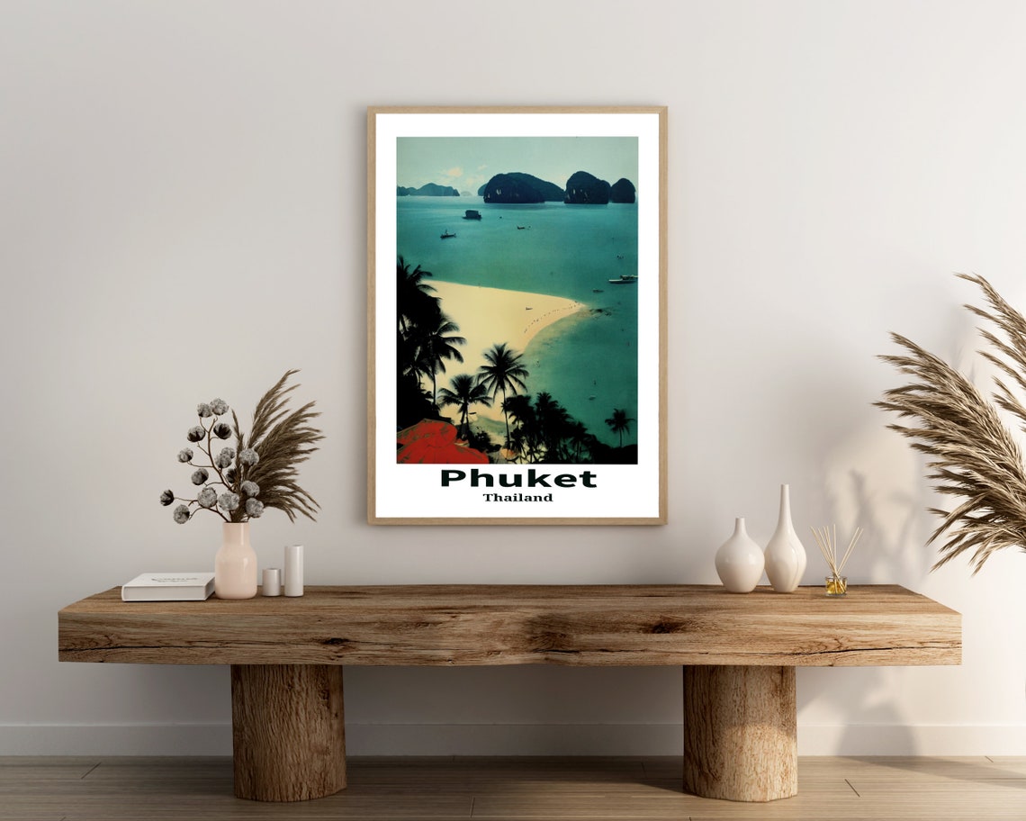 Phuket Thailand Palm Beach Limestone Islands Vintage Travel Poster - Image 3