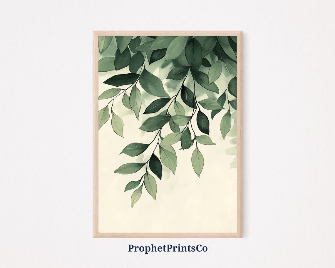 Cascading Leafy Vines Watercolor Hanging Green Foliage Poster